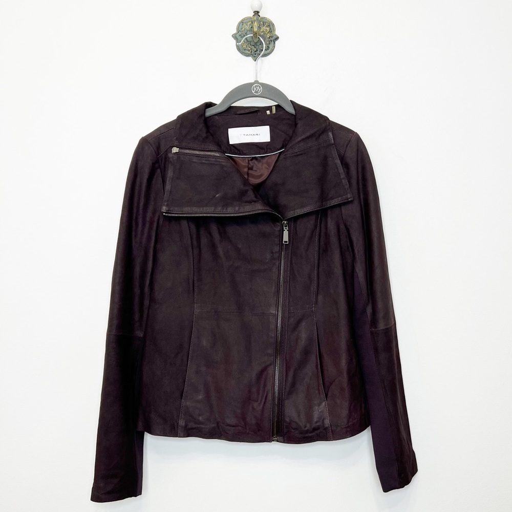 T Tahari Lamb Leather Moto Style Jacket Asymmetrical Zip Fitted Women’s Small